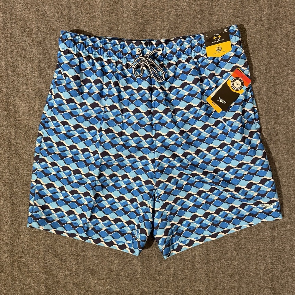 Speedo Men's Geometric Volley Men's Swim Shorts Size Large Beach Resort UPF 50++